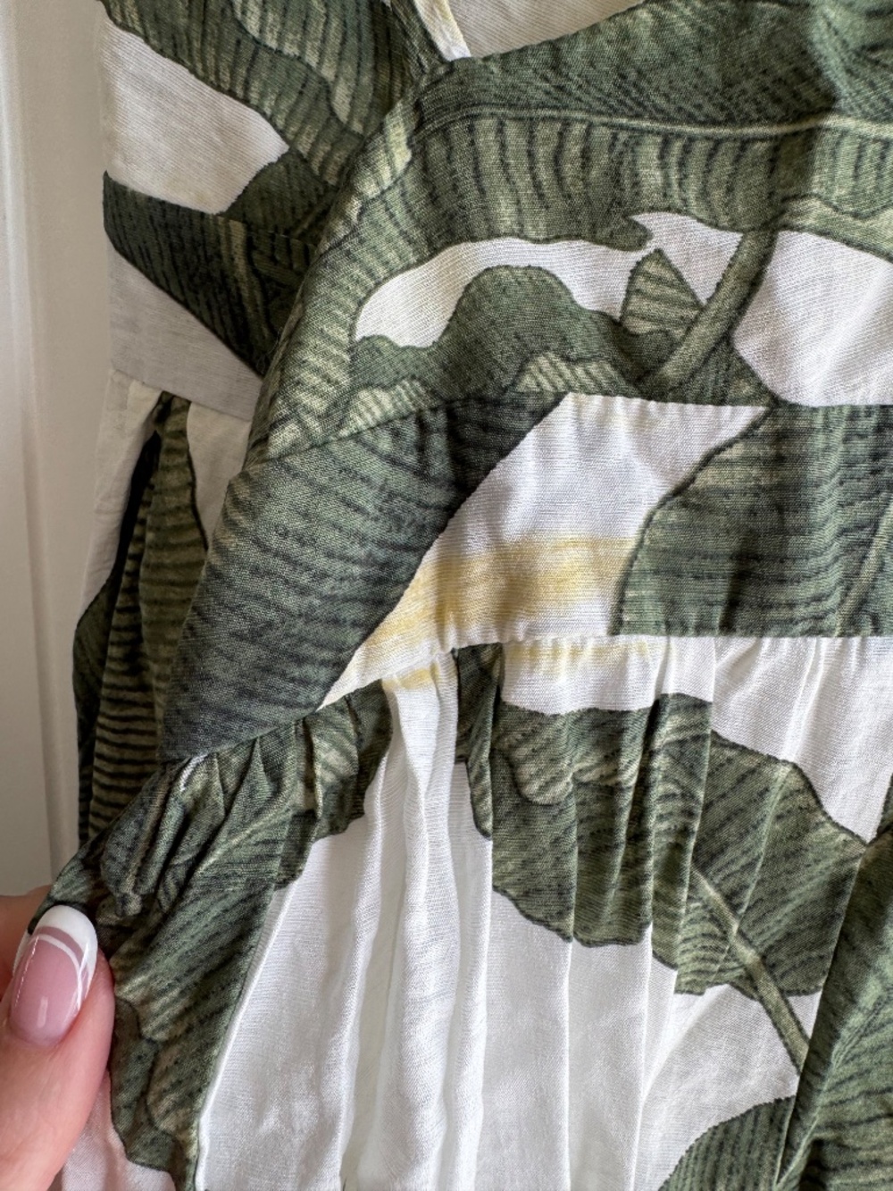 Miramar Maxi Dress Green Print L Tropical Vacation Leaves Floral PLEASE READ - Picture 12 of 16